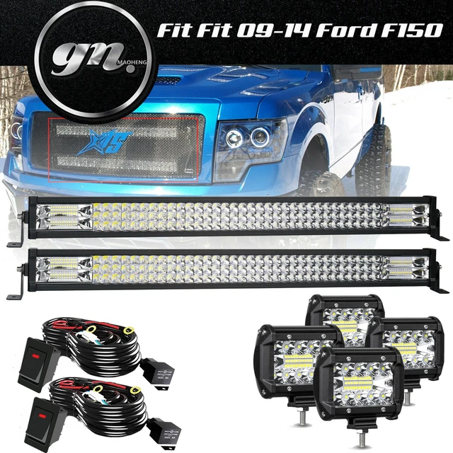 Fit 09-14 Ford F150 Pickup Bumper Upper&Lower Grille Tri Row LED Light Bar  Kit