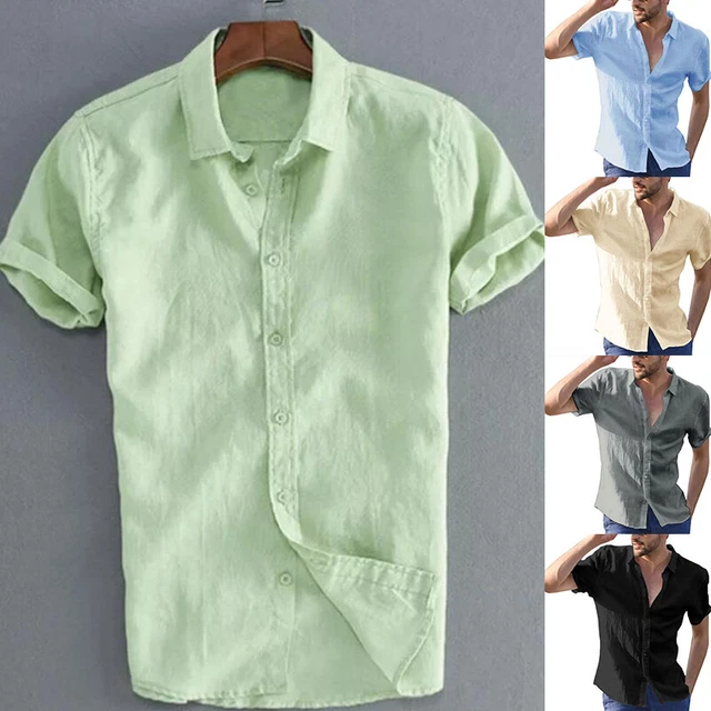 Camicia uomo lino cotone tempo libero manica corta spiaggia camicetta formale t-shirt C8