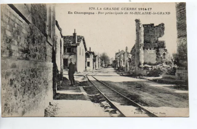 SAINT HILAIRE LE GRAND - Marne - CPA 51 - Guerre Ruines village rue principale 2