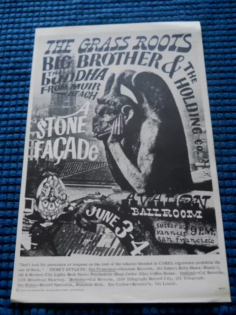 Vtg. 1966 Original The Grass Roots Big Brother & The Holding Co. Avalon Ballroom