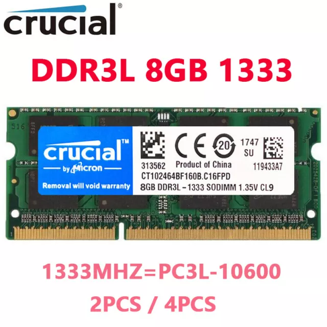 CRUCIAL DDR3L 16 GB 32 GB 1333 MHz 2Rx8 PC3-10600S SODIMM Laptop-Speicher RAM