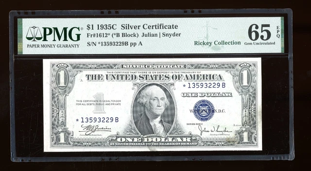 DBR 1935-C $1 Silver STAR Gem Fr. 1612 PMG 65 EPQ Serial *13593229B