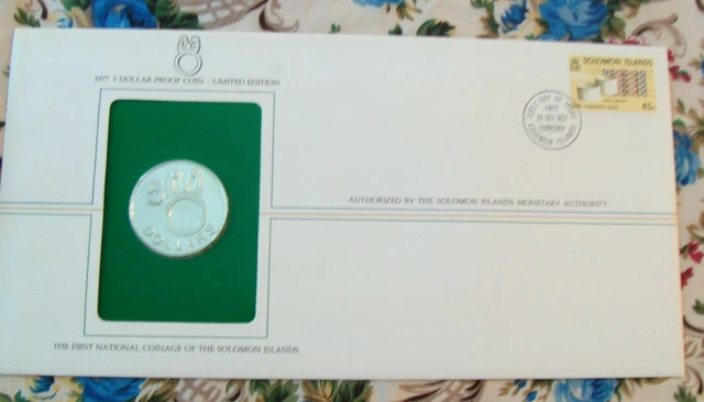 Solomon Islands - Silver Proof $5 Coin 1977 Fm(P) Km#7 First Day Cover