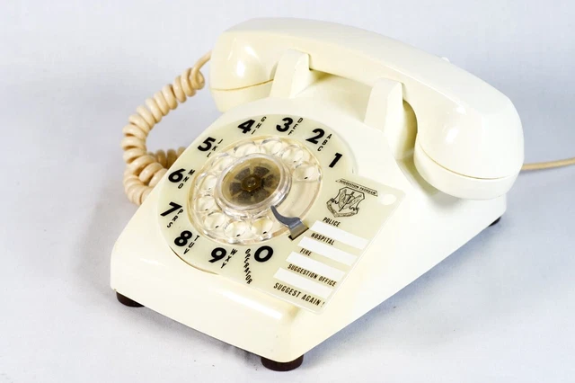 1953 WESTERN ELECTRIC Bell Sys White Rotary Phone Jumbo Digits Glow ...