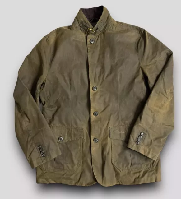 Barbour Lutz Wax Jacket Mens Large Olive Green