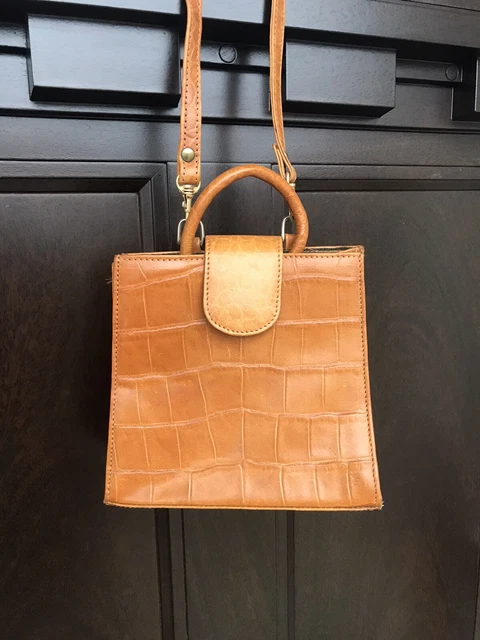 Vintage Sorpresa Faux Croc Crossbody Handbag Purse Convertible Caramel Brown