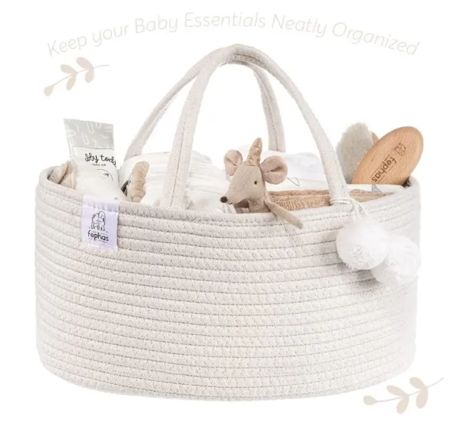 Baby Diaper Caddy Organizer - Rope Nursery Storage Bin - Diaper Storage Basket - 2
