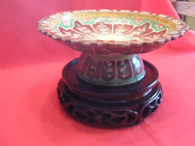 Early Chinese Qing Period Tazza Form Bencharong For Siam Royalty Of Chakri Dyns.