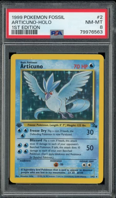 PSA 8 NM-MT Articuno Fossil 1st Edition Holo Rare Pokemon Card 2/62 LP1
