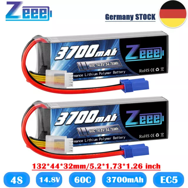 2X Zeee 4S Lipo Akku Batterie 14.8V 60C 3700mAh EC5 for RC Auto Buggy LKW FPV