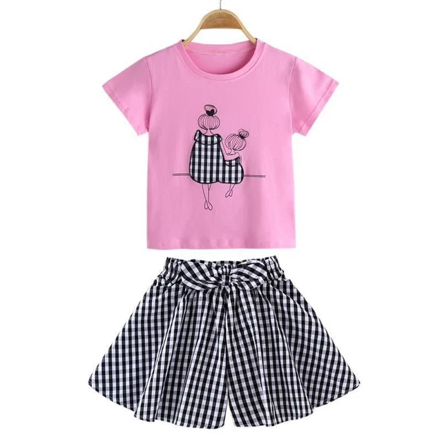 Tee Camicie E Pantaloncini Corti Cotone Plaid Estate Bambini Vestiti Set per