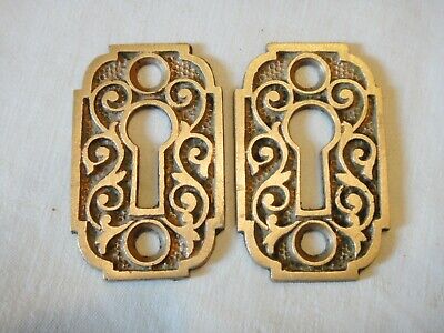 (2) Pair Victorian Eastlake Ornate Brass Key Escutcheon Hardware Matching Set #2