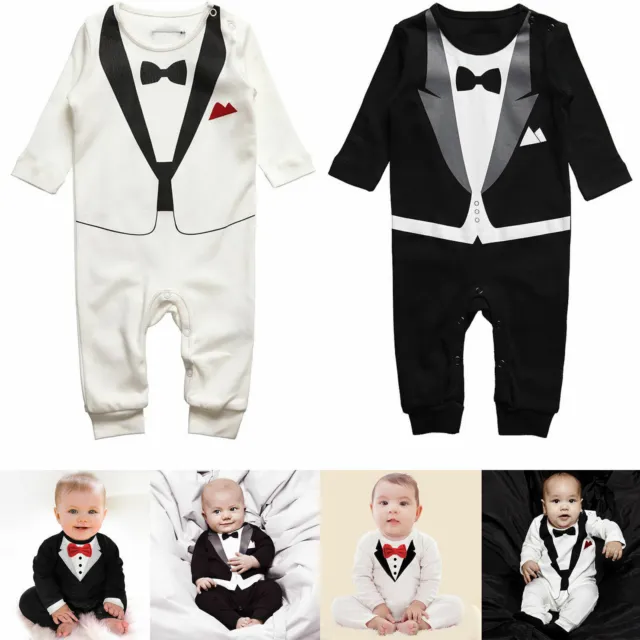 Baby Boy Formal Tuxedo Suit Romper Wedding Party Gentleman Jumpsuit Photograph