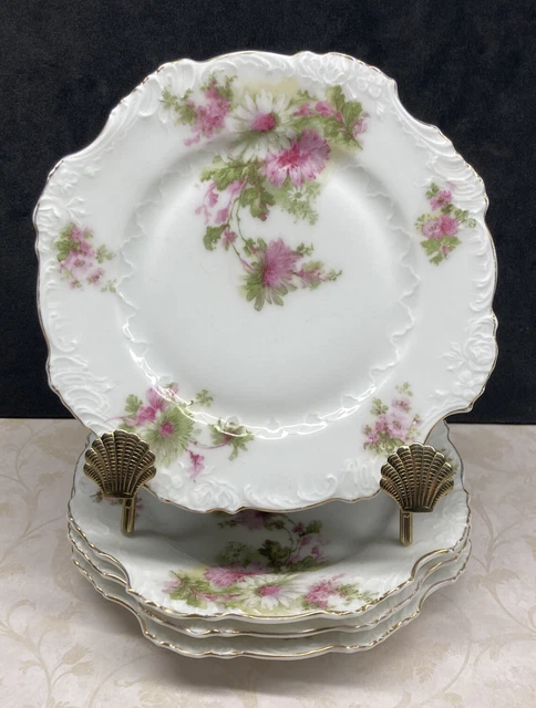 Antique Set of 4 Silesia 6” Plates Gold Trim Scalloped Edge, Germany