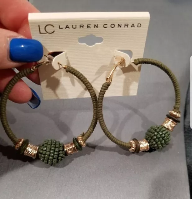 Lc Lauren Conrad Bead Hoop Earrings Green