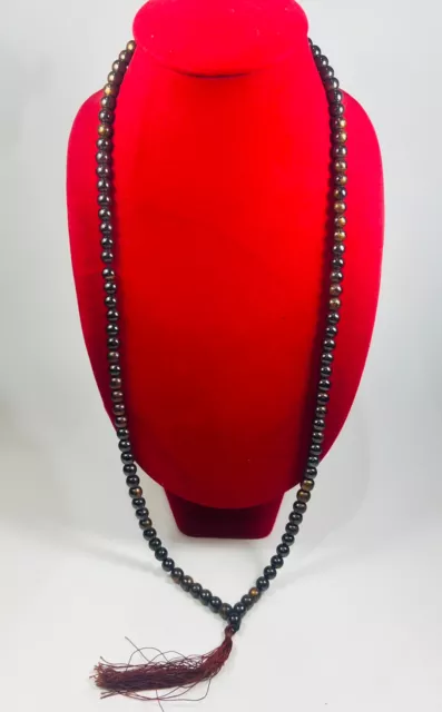 Black Leklai Necklace 108 Beads Mala Gems Wat Phra Kaew Somdej Toh Magic Amulet