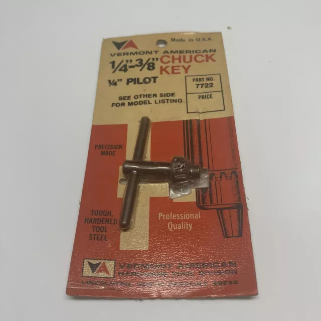 Vintage NOS Vermont American 1/4 - 3/8” 1/4 Pilot Chuck Key - #7722