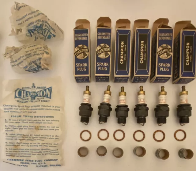 (6) New In The Box-Champion C-7 Spark Plugs....‘Brass Hat’....2 Ring