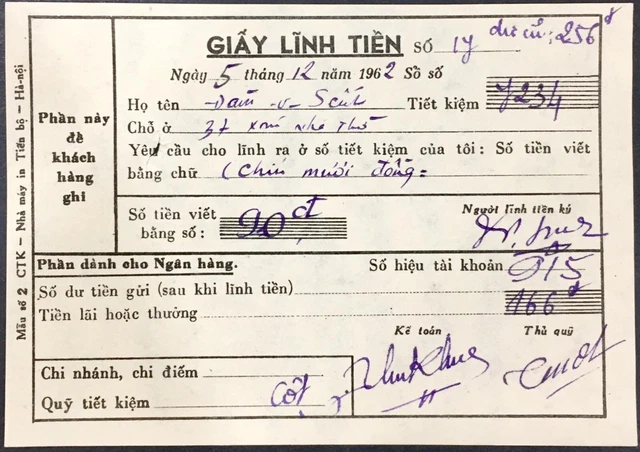 [480451]  South Vietnam Receipt of money 1962 bank