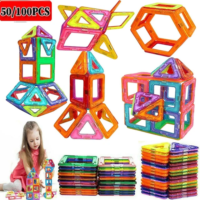 50/ 100PCS Magnetic Building Blocks Set Construction 3D Tiles DIY Toys For Kids