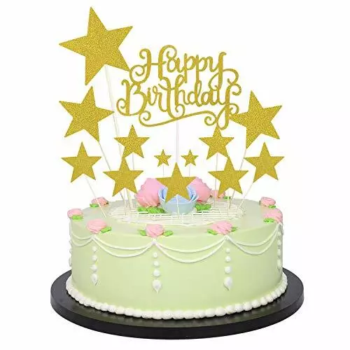 Allazone Cake Topper Compleanno Decorazione per Torte, 1 Pz Oro Buon (L6l)