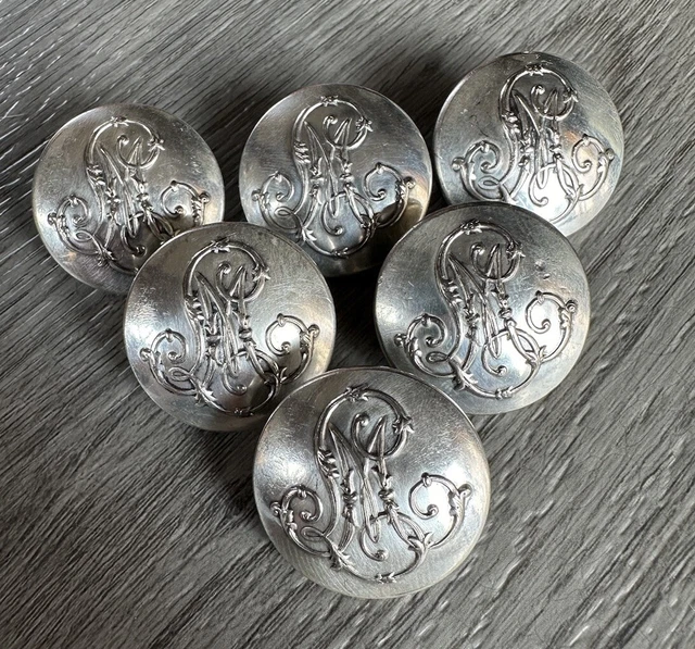 Paire De Boutons De Manchettes Anciens En Argent 835 - Décor Monogramme, Très Bon état