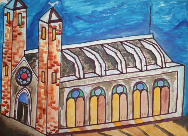 ARCHITECTURAL WATERCOLOR PAINTING Cathedral Church $65.90 - PicClick