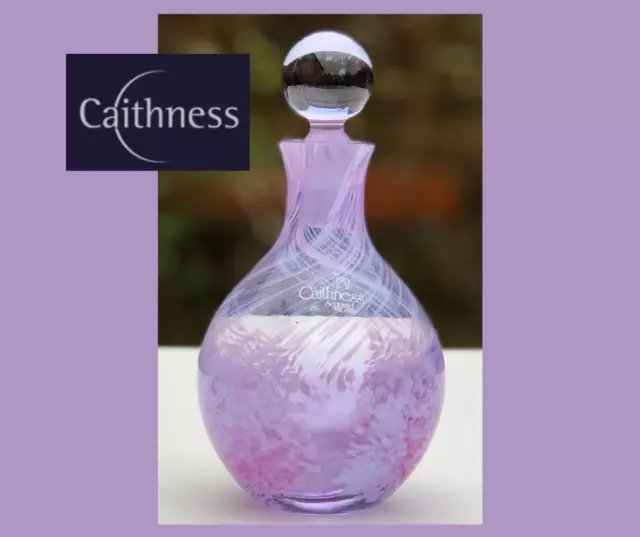 Caithness Scotland Art Glass Scent Bottle, Handcrafted, Swirling PINKS (6" Tall)