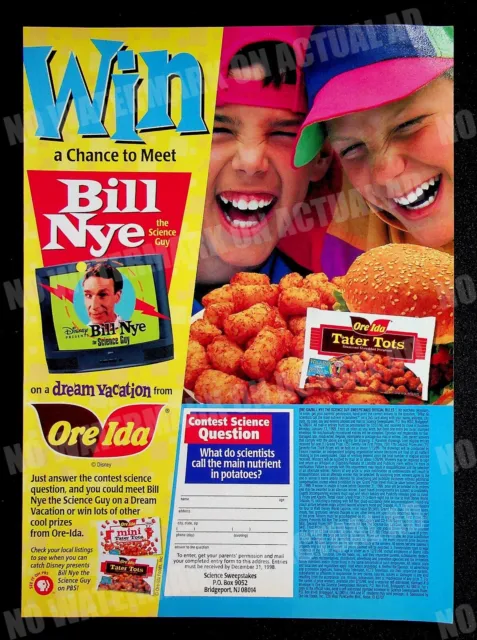 Ore Ida Tater Tots + Bill Nye the Science Guy 1998 Print Magazine Ad Poster AD