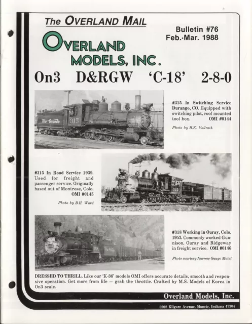 catalogo - Rivista OVERLAND MODELS MAIL OMI Bulletin 76 1988 USA          E   bb