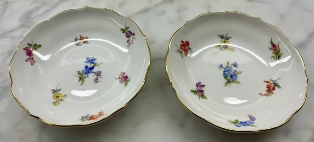 2 Antique Meissen Strewn Scattered Flower Gold Fluted Rim Saucers Button Swords 2