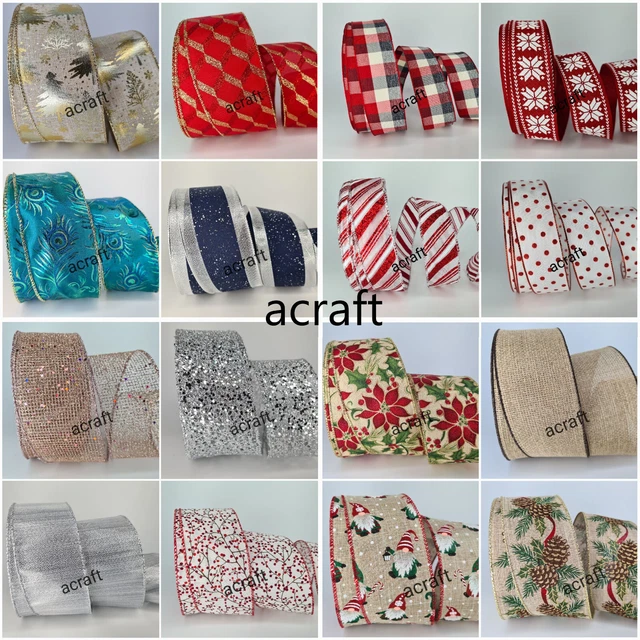 Weihnachtsband verdrahtete Kante Baum Wohndekoration Geschenkverpackung Geschenke Schleife Handwerk UK
