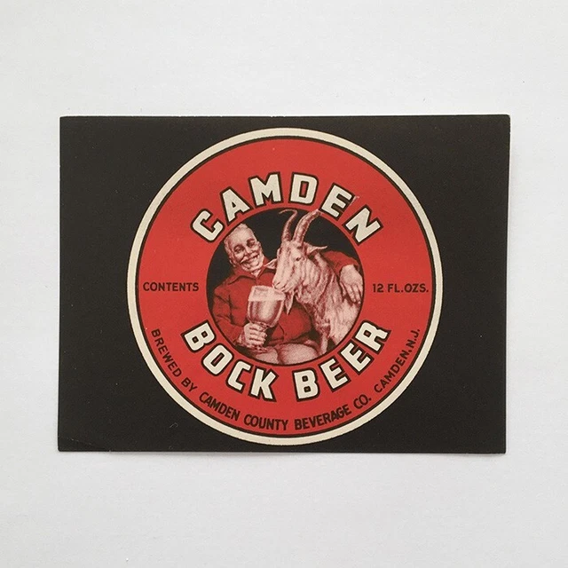 US NJ old beer label Camden County brewery 12Fl.Oz Bock Beer