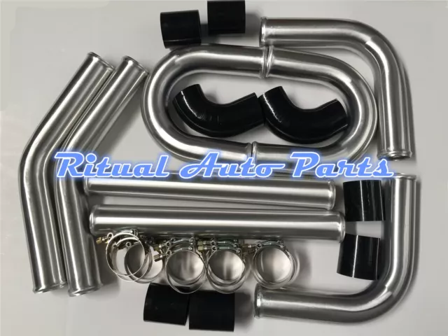 2" 51mm Aluminum Universal Intercooler Turbo Piping pipe Kit + BLACK hose kits