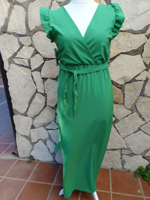 Vestito Lungo Donna Verde Brillante Angel Moda  Nuovo Con Cartellino TU VESTE 46