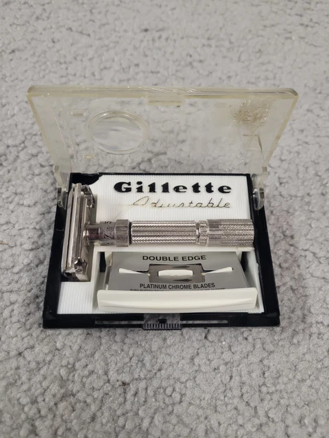 Vintage 1958 Gillette D4 Adjustable Fatboy Double Edge DE Safety Razor 195 TTO