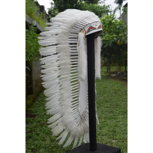 Handmade Indian Headdress Warbonnet Long White Chief American Native Hat 2