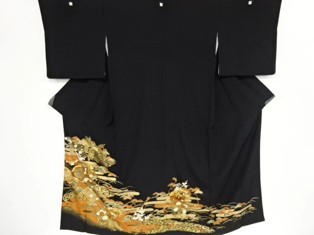 81759# Japanese Kimono / Antique Tomesode / Embroidery / Snow Flake With Royal C