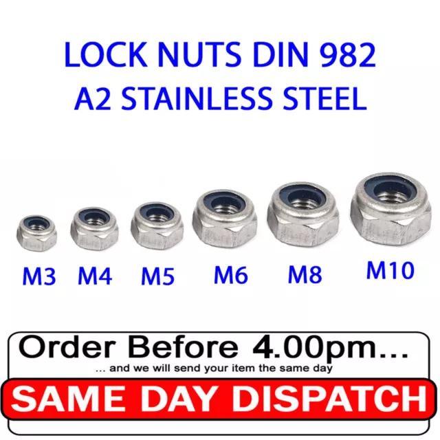 Nylon Lock Nuts A2 Stainless Steel Hex Locking Metric Nut M3 -M10 Insert Nylok