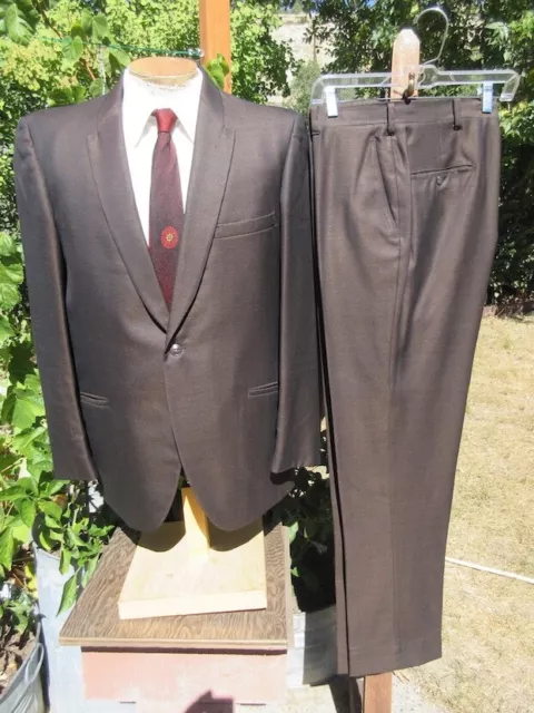 Swank 1960s Bronze SHARKSKIN Suit 44R 36x32 - by Saxony Hall XLNT COND