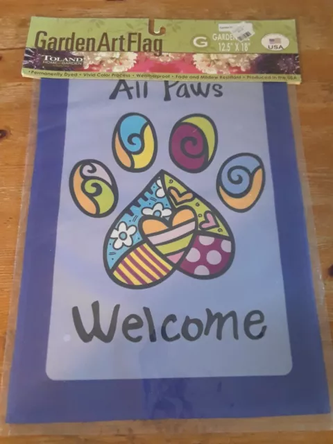 ALL PAWS WELCOME Toland Garden Flag 12.5" x 18" - Dog Cat pet lover friendly