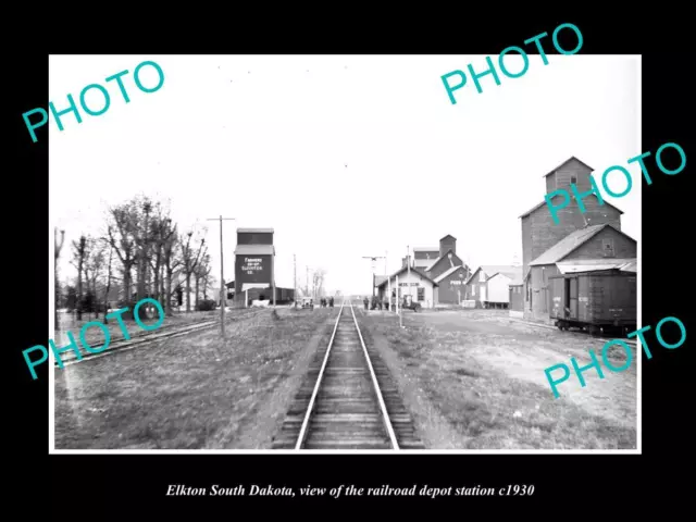 OLD LARGE HISTORIC PHOTO OF ELKTON SOUTH DAKOTA RAILROAD DEPOT STATION c1930