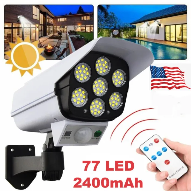 77 LED Solar Wall Lights Outdoor Motion Sensor Street Security Lamp Fake Camera