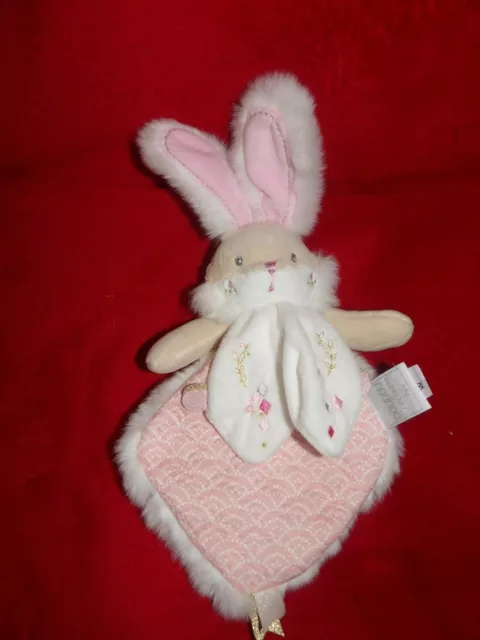 Doudou Plat Doudou et compagnie Lapin Beige Rose Blanc - Lapin de Sucre DC 3489