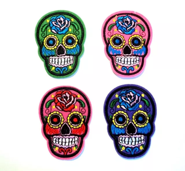 1x Fashion Sugar Skull Hippie Patches Embroidered Cloth Badge Iron On Sew On