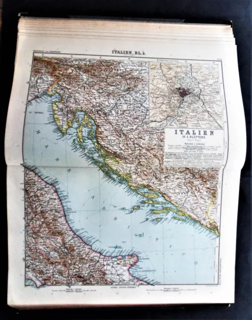 Stieler Atlas Mappa Geografica - Italia Roma Golfo di Venezia Dalmazia - 1909