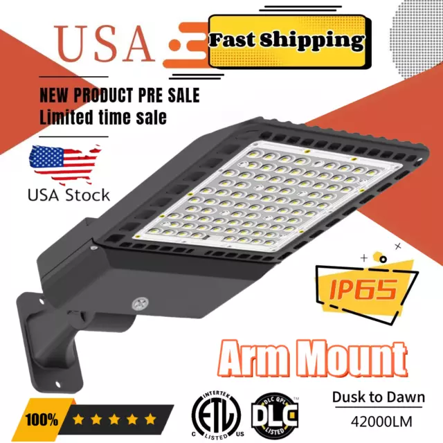 300W LED Parking Lot Light with Photocell Outdoor Shoebox Area Light - Arm Mount