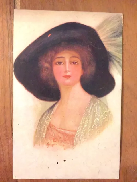 CPA Illustrateur Artiste K. GOLGAN  femme chapeautée AK Postcard écrite en 1917