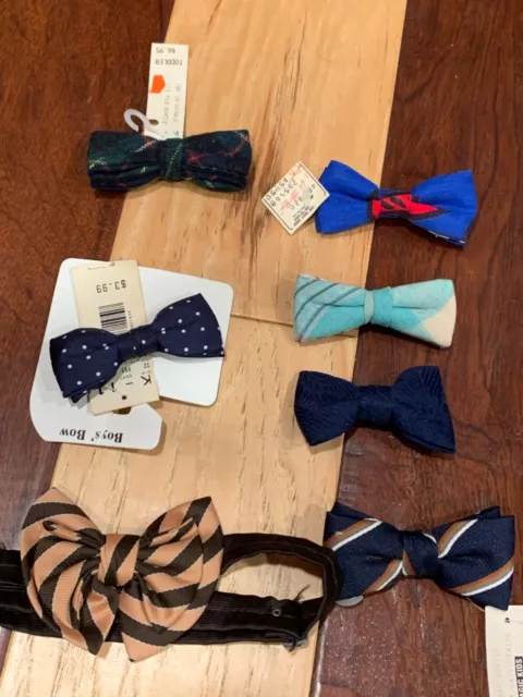 Vintage Lot 8 Boy Toddler Bow Ties Clip On Plaid Striped Solid Polka Dot New Nwt