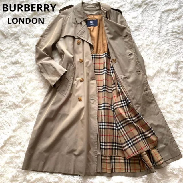 BURBERRY long trench coat with liner iridescent beige large nova check XL LL